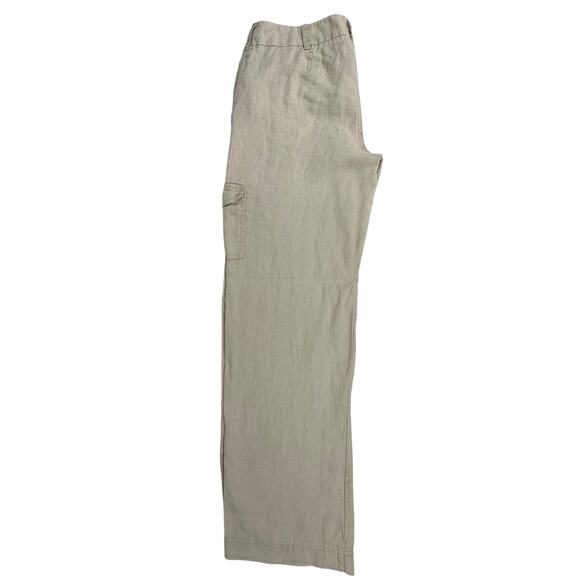 Cynthia Rowley Pants Size 6 (31x31.5) Beige Wide Leg Cargo 100% Linen Roll Tab - Picture 8 of 11